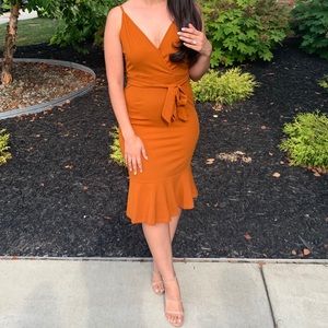 Rust orange peplum dress bodycon belted small